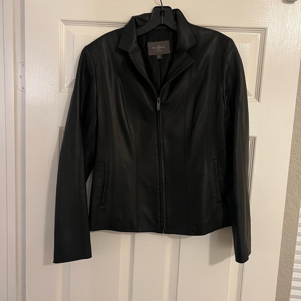 Women’s Cole Haan lamb skin leather jacket, black, size 8, like new